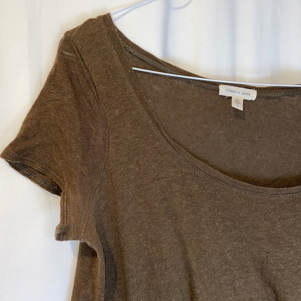 SILENCE + NOISE Army Green Cotton & Linen T-shirt